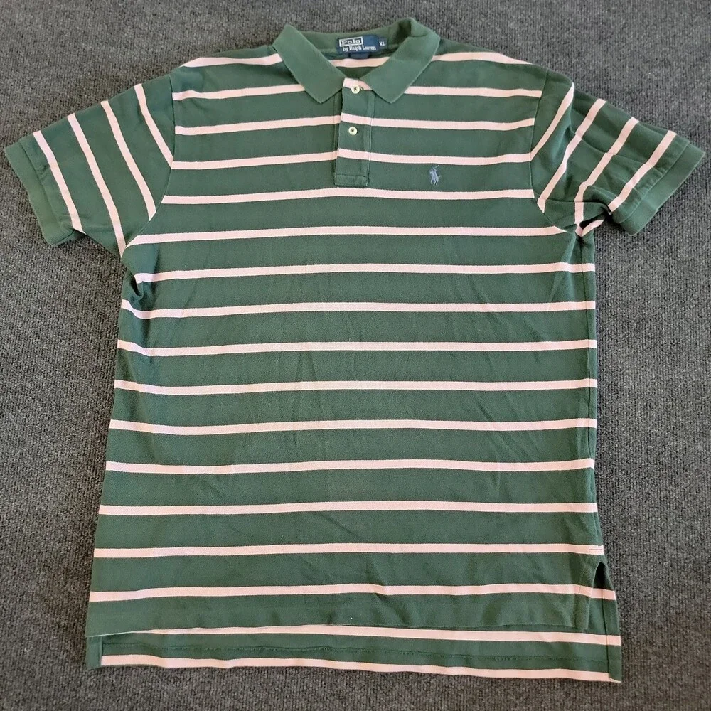 Men’s Polo Ralph Lauren Striped Classic Fit Polo Shirt XL Green Pink